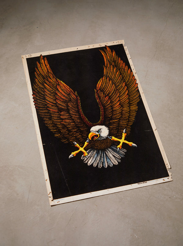 琉球藍染ポスターフレーム W660 x H960(レジン/木製) x Vintage Black Light Poster【FIERCE EAGLE】