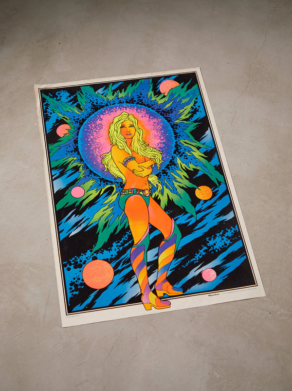 琉球藍染ポスターフレーム W660 x H960(レジン/木製) x Vintage Black Light Poster【SPACE GIRL】