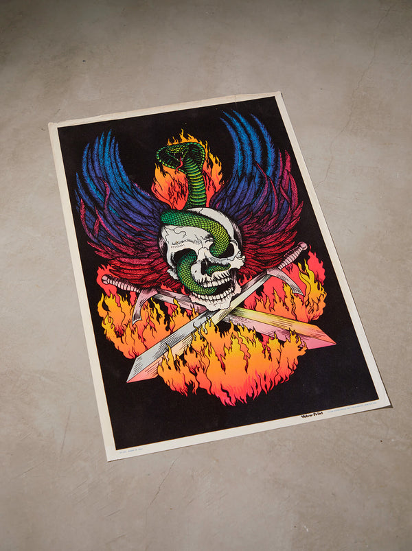 琉球藍染ポスターフレーム W660 x H960(レジン/木製) x Vintage Black Light Poster【WINGS OF HELL】