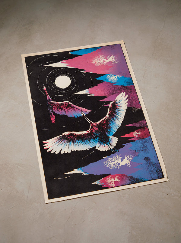 琉球藍染ポスターフレーム W660 x H960(レジン/木製) x Vintage Black Light Poster【ARCTIC FLIGHT】