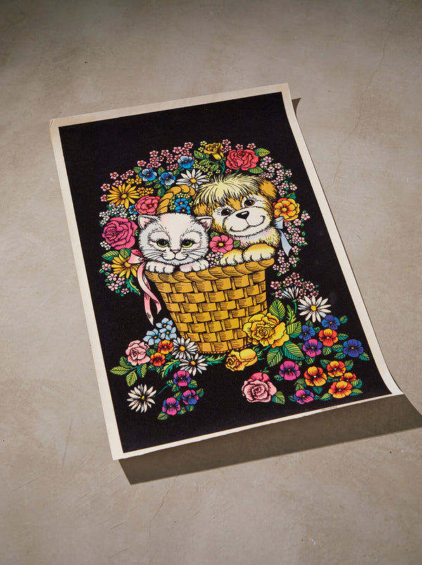 琉球藍染ポスターフレーム W660 x H960(レジン/木製) x Vintage Black Light Poster【BASKET OF LOVE】