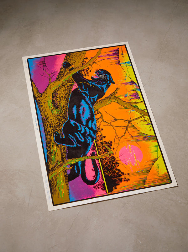 琉球藍染ポスターフレーム W660 x H960(レジン/木製) x Vintage Black Light Poster【JUNGLE CAT】