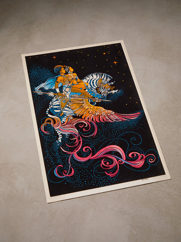 琉球藍染ポスターフレーム W660 x H960(レジン/木製) x Vintage Black Light Poster【FREEDOM FLIGHT】