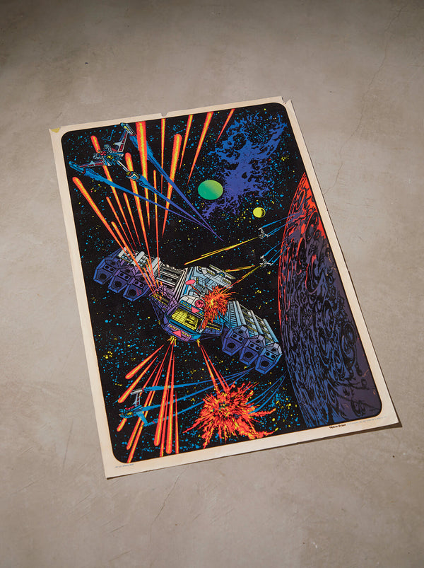 琉球藍染ポスターフレーム W660 x H960(レジン/木製) x Vintage Black Light Poster【SPACE WAR】