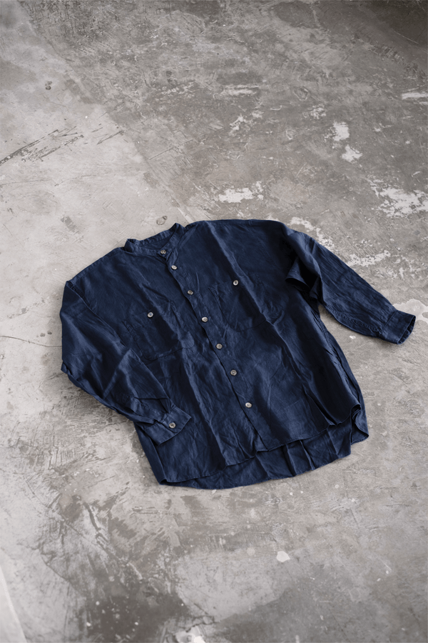 琉球藍染BAND COLLAR SHIRTS LINEN