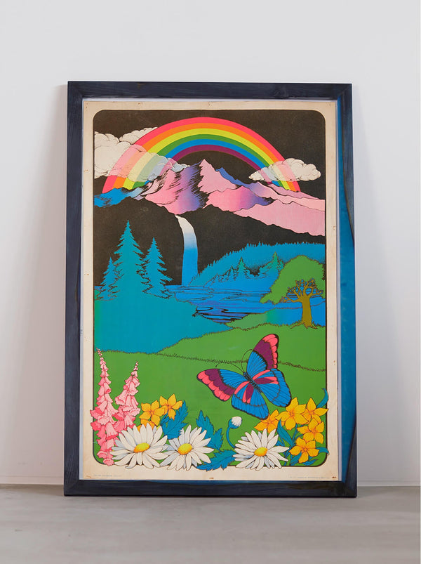 琉球藍染ポスターフレーム W660 x H960(レジン/木製) x Vintage Black Light Poster【RAINBOW VALLEY】