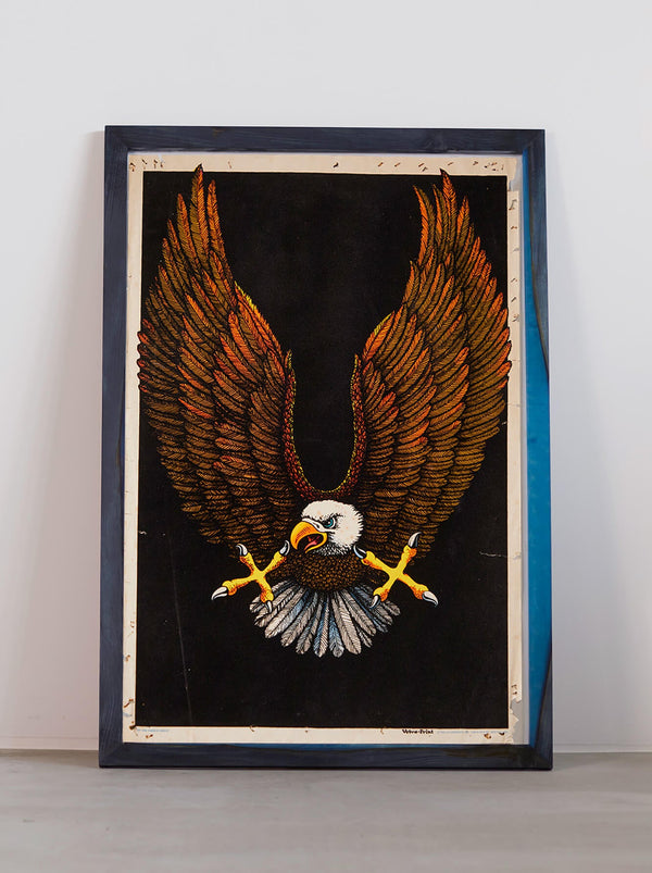 琉球藍染ポスターフレーム W660 x H960(レジン/木製) x Vintage Black Light Poster【FIERCE EAGLE】