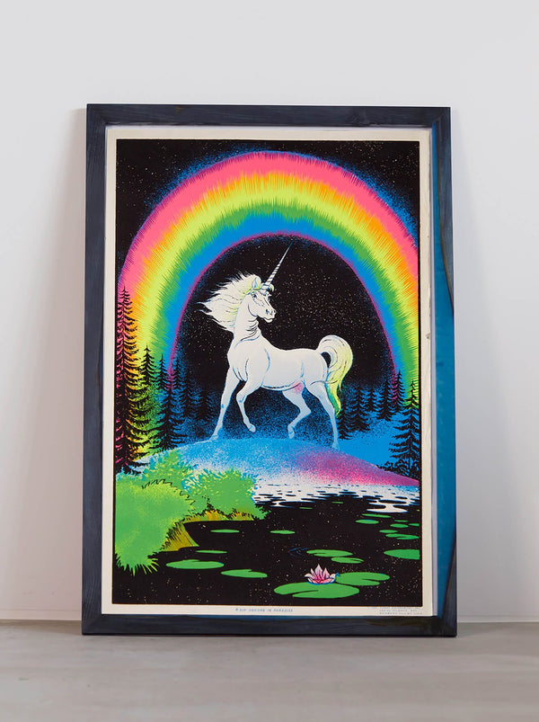 琉球藍染ポスターフレーム W660 x H960(レジン/木製) x Vintage Black Light Poster【UNICORN PARADISE】