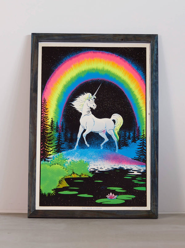 琉球藍染ポスターフレーム W660 x H960(レジン/木製) x Vintage Black Light Poster【UNICORN PARADISE】