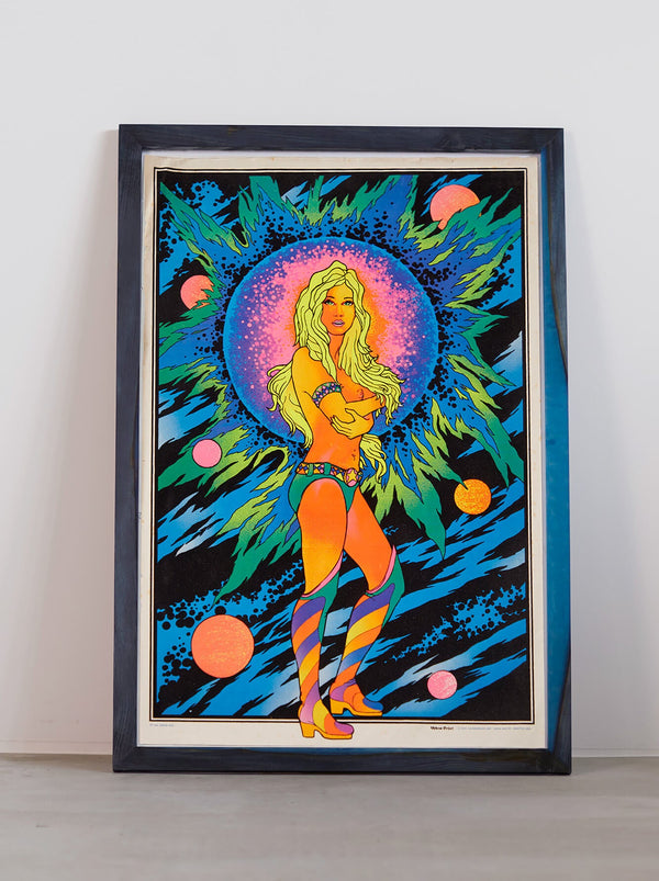 琉球藍染ポスターフレーム W660 x H960(レジン/木製) x Vintage Black Light Poster【SPACE GIRL】