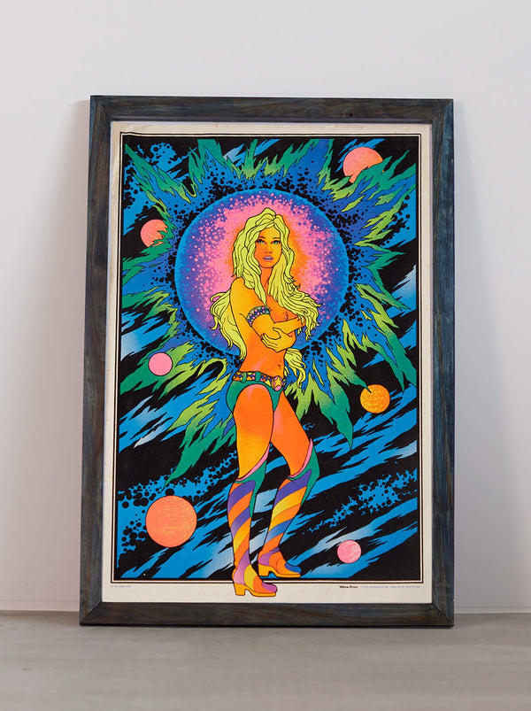 琉球藍染ポスターフレーム W660 x H960(レジン/木製) x Vintage Black Light Poster【SPACE GIRL】