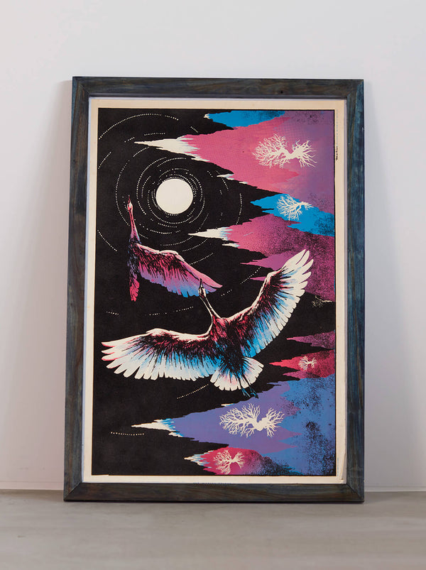 琉球藍染ポスターフレーム W660 x H960(レジン/木製) x Vintage Black Light Poster【ARCTIC FLIGHT】