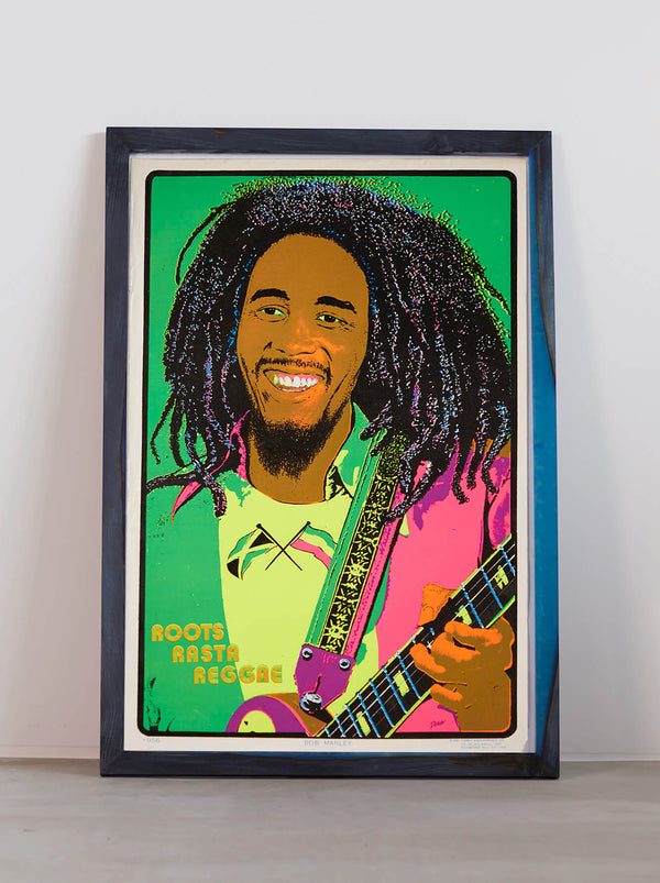 琉球藍染ポスターフレーム W660 x H960(レジン/木製) x Vintage Black Light Poster【BOB MARLEY】