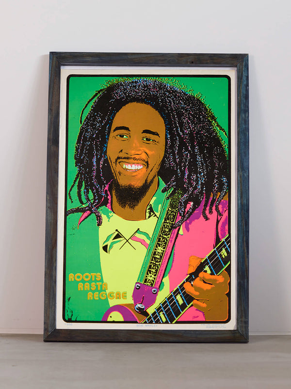 琉球藍染ポスターフレーム W660 x H960(レジン/木製) x Vintage Black Light Poster【BOB MARLEY】