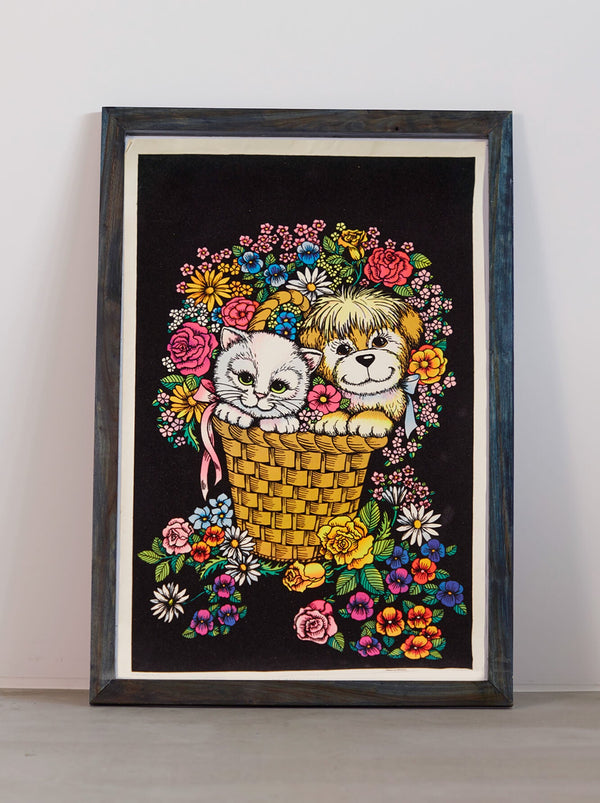 琉球藍染ポスターフレーム W660 x H960(レジン/木製) x Vintage Black Light Poster【BASKET OF LOVE】