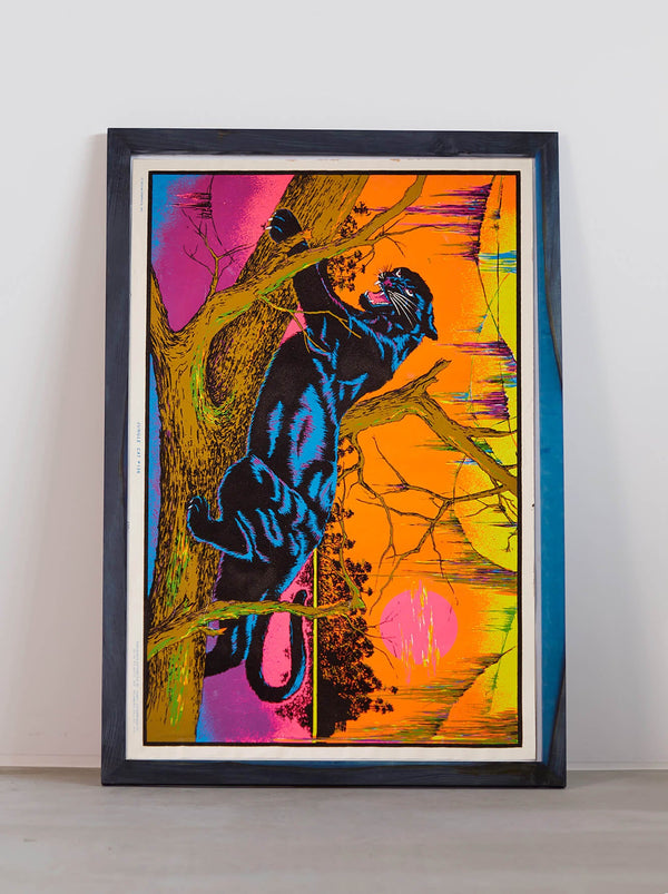 琉球藍染ポスターフレーム W660 x H960(レジン/木製) x Vintage Black Light Poster【JUNGLE CAT】