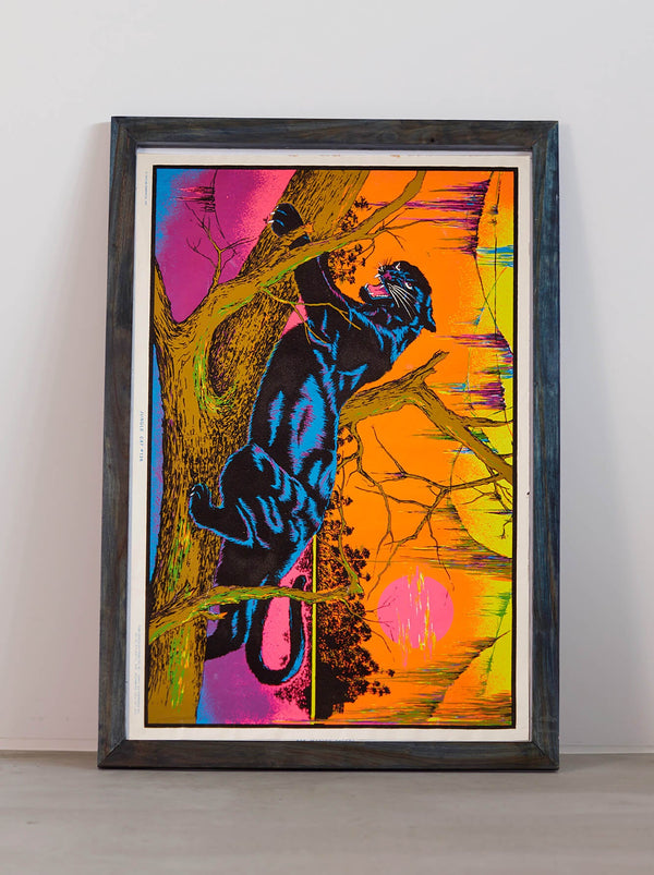 琉球藍染ポスターフレーム W660 x H960(レジン/木製) x Vintage Black Light Poster【JUNGLE CAT】