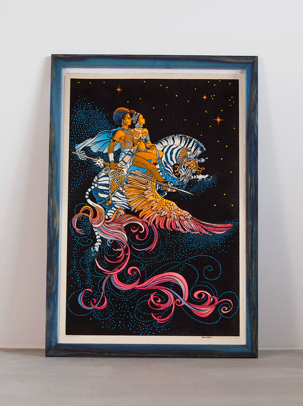 琉球藍染ポスターフレーム W660 x H960(レジン/木製) x Vintage Black Light Poster【FREEDOM FLIGHT】