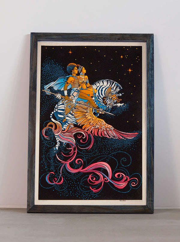 琉球藍染ポスターフレーム W660 x H960(レジン/木製) x Vintage Black Light Poster【FREEDOM FLIGHT】