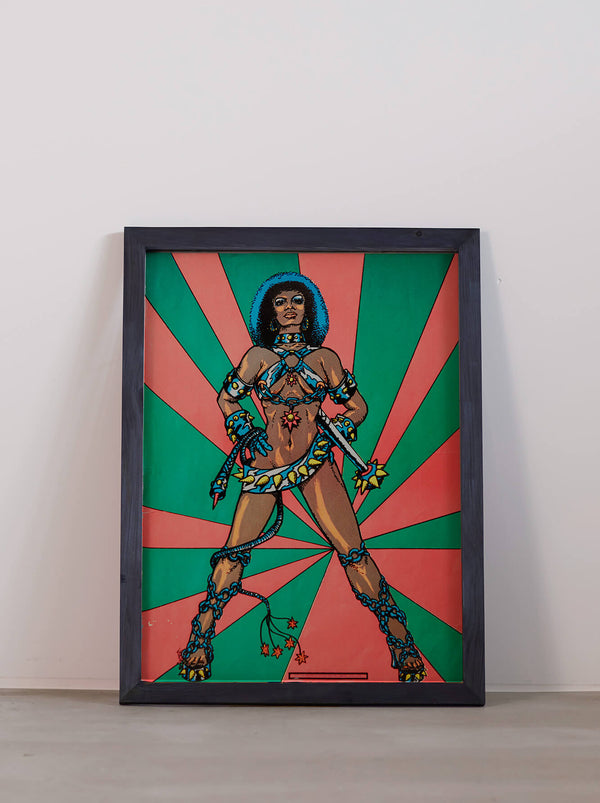 琉球藍染ポスターフレーム W580 x H780(レジン/木製) x Vintage Black Light Poster【BARBARA】