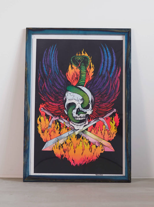 琉球藍染ポスターフレーム W660 x H960（レジン/木製） x Vintage Black Light Poster【WINGS OF HELL】