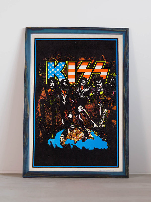 Ryukyu Indigo Dye Poster Frame W660 x H960 (Resin/Wood) x Vintage Black Light Poster [KISS]