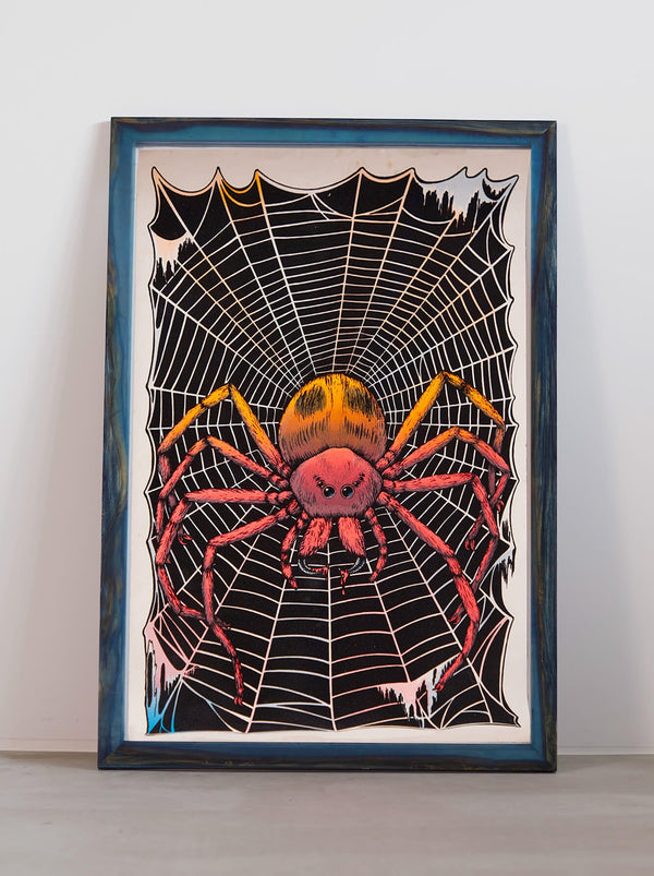 Ryukyu Indigo Dye Poster Frame W660 x H960 (Resin/Wood) x Vintage Black Light Poster [SPIDER]