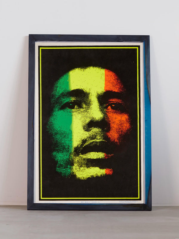 Ryukyu Indigo Dye Poster Frame W660 x H960 (Resin/Wood) x Vintage Black Light Poster [BOB MARLEY COLORS]