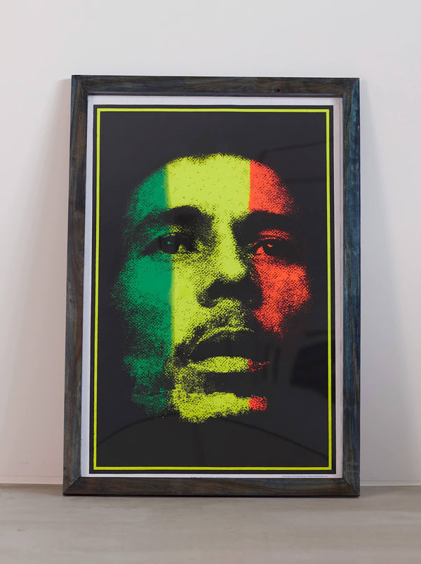 Ryukyu Indigo Dye Poster Frame W660 x H960 (Resin/Wood) x Vintage Black Light Poster [BOB MARLEY COLORS]