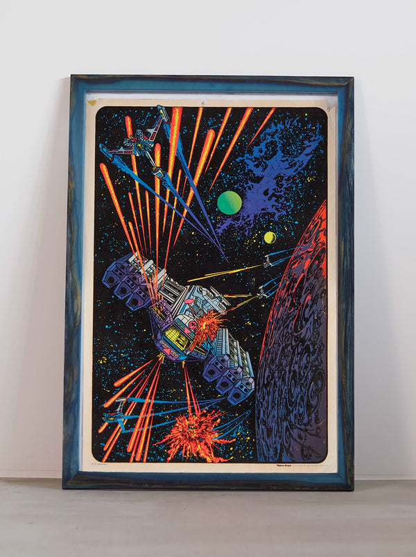 琉球藍染ポスターフレーム W660 x H960（レジン/木製） x Vintage Black Light Poster【SPACE WAR】