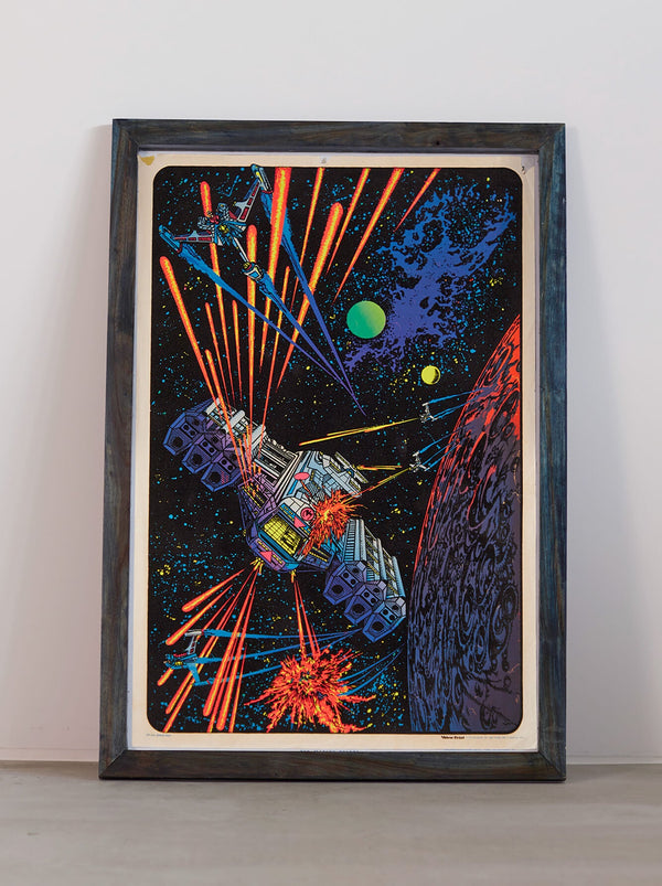 琉球藍染ポスターフレーム W660 x H960（レジン/木製） x Vintage Black Light Poster【SPACE WAR】